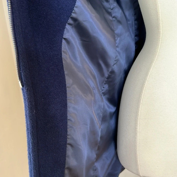 REBECCA TAYLOR Wool Blend Coat Faux Fur Collar Navy Blue, Size 2 - Picture 10 of 15